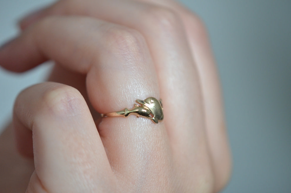 Vintage Dolphin Sea Inspired Handmade Ring - 14k Gold Vermeil Rings For Women