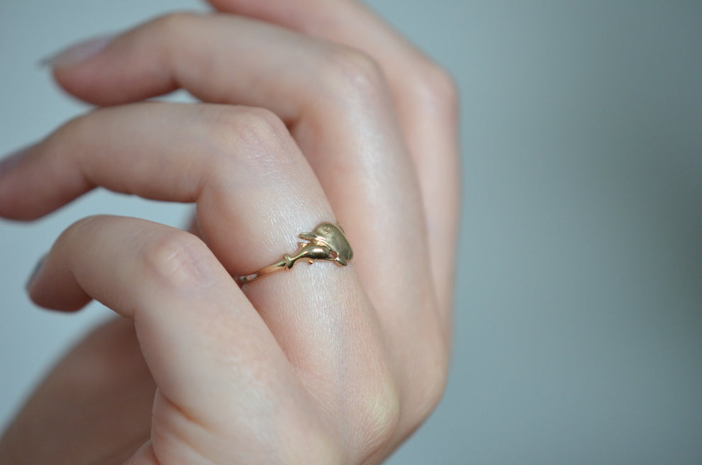 Vintage Dolphin Sea Inspired Handmade Ring - 14k Gold Vermeil Rings For Women