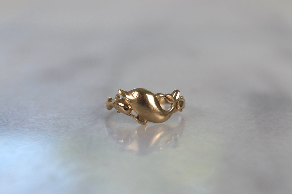 Vintage Dolphin Sea Inspired Handmade Ring - 14k Gold Vermeil Rings For Women