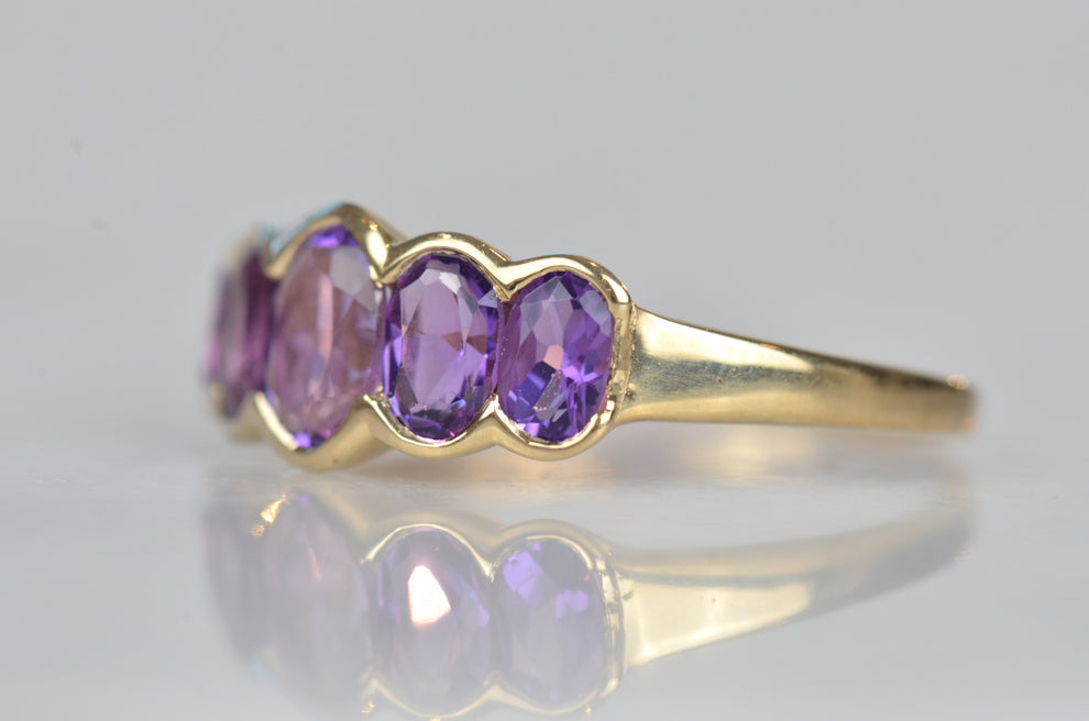 Vintage Oval Cut Half Eternity Amethyst Rings For Women - 14k Gold Vermeil Statement Ring