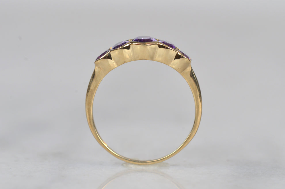 Vintage Oval Cut Half Eternity Amethyst Rings For Women - 14k Gold Vermeil Statement Ring